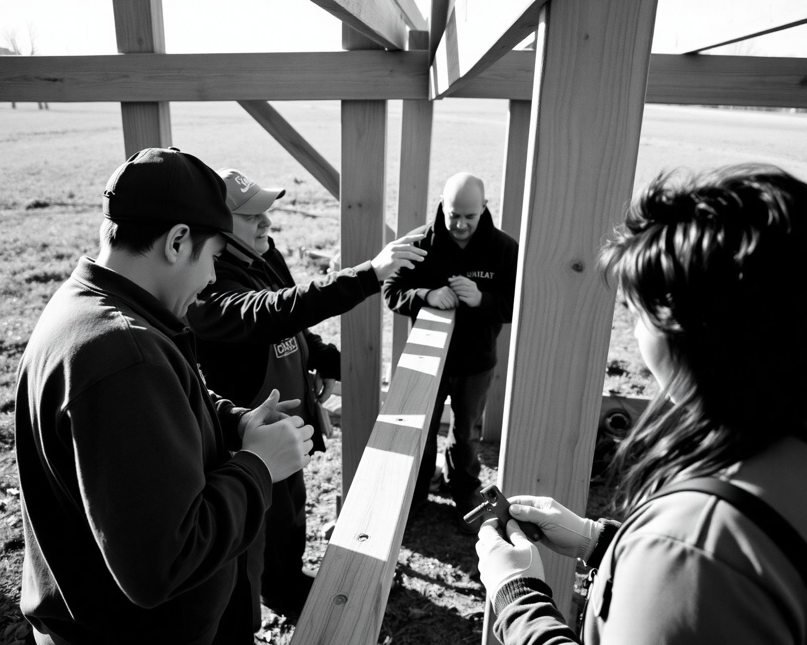 Volunteers building together at a community work day
